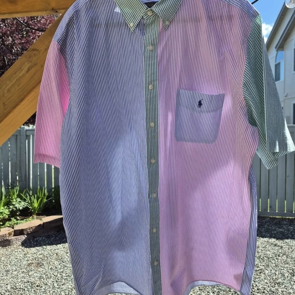 Polo Ralph Lauren RL Untucked Fit Seersucker Striped Short Sleeve Shirt 2XLT